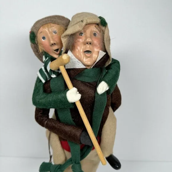 Byers Choice Bob Cratchit & Tiny Tim First Edition 1990 Green Brown Coats Beige - Picture 2 of 13